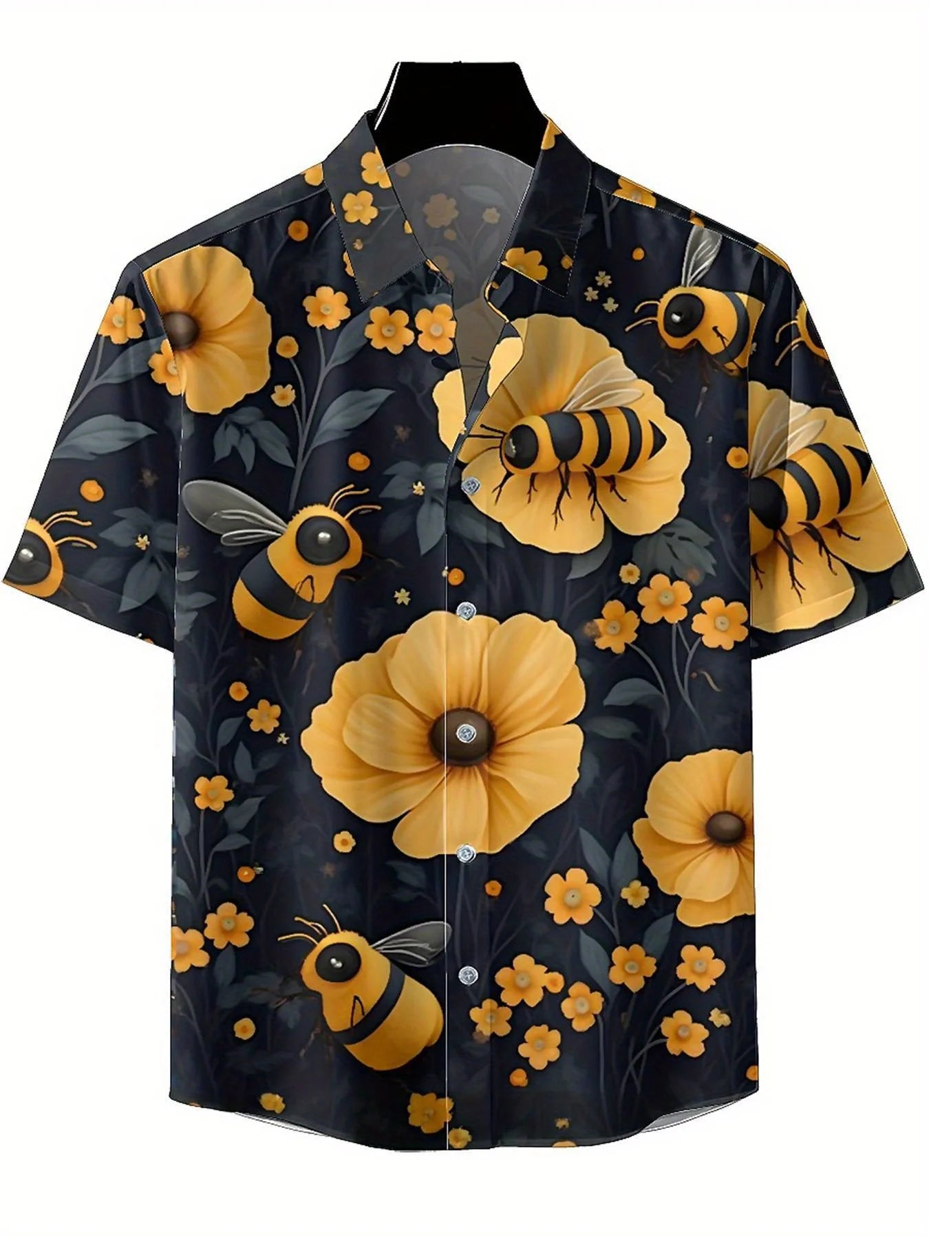 Men's Plus Size Hawaiian Shirts Bee and Flower pattern, Unisex Aloha Shirts,New in Summer Tops Tee,streetwear