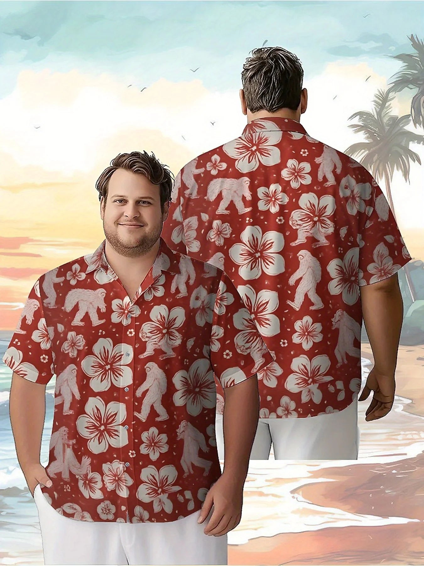 Men's Plus Size Hawaiian Shirts Sasquatch Theme Print pattern,New in Summer Fashion Tops,Hip Hop Rock Streetwear
