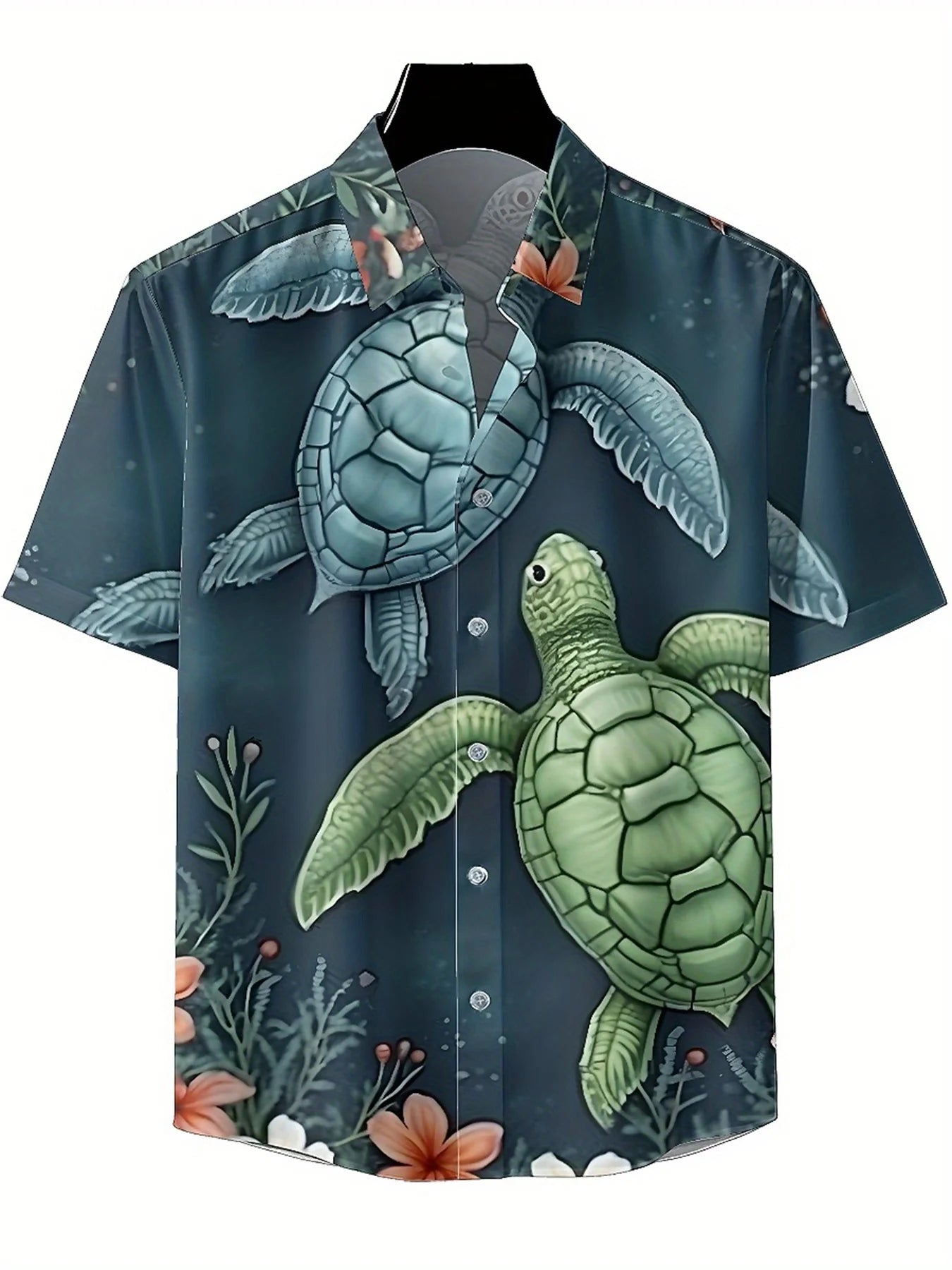 Men's Plus Size Hawaiian Shirts Tropical Turtles and Flowers pattern, Button Up Shirts, Unisex Casual Clothing, Summer Tops
