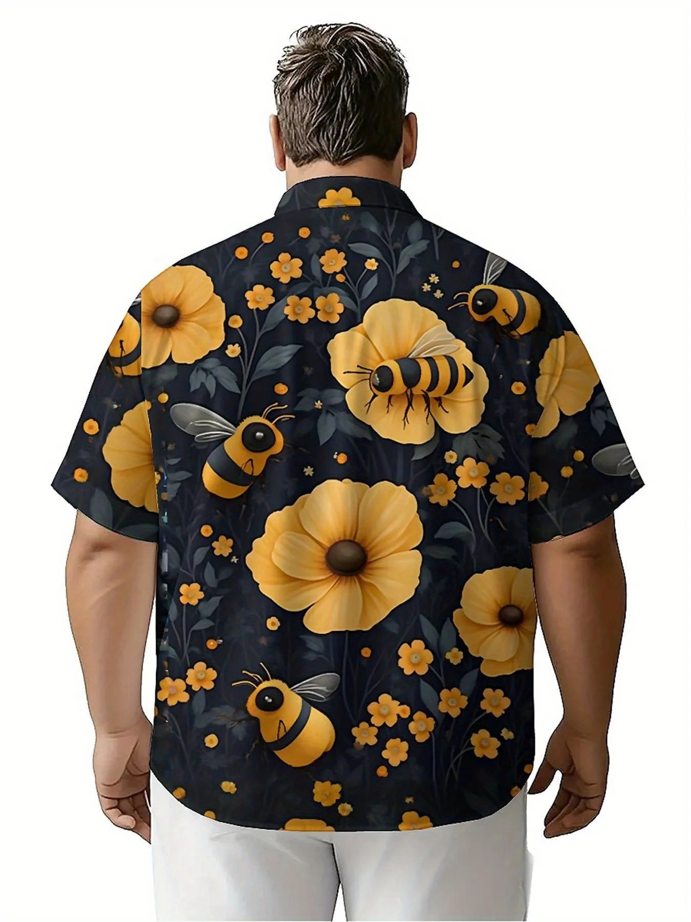 Men's Plus Size Hawaiian Shirts Bee and Flower pattern, Unisex Aloha Shirts,New in Summer Tops Tee,streetwear