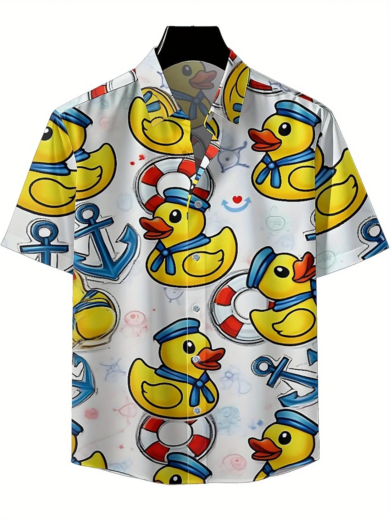 Men's Plus Size Hawaiian Shirts Nautical Theme Rubber Duck pattern, Summer Casual Tops, Suitable for Outdoor Party, Streetwear