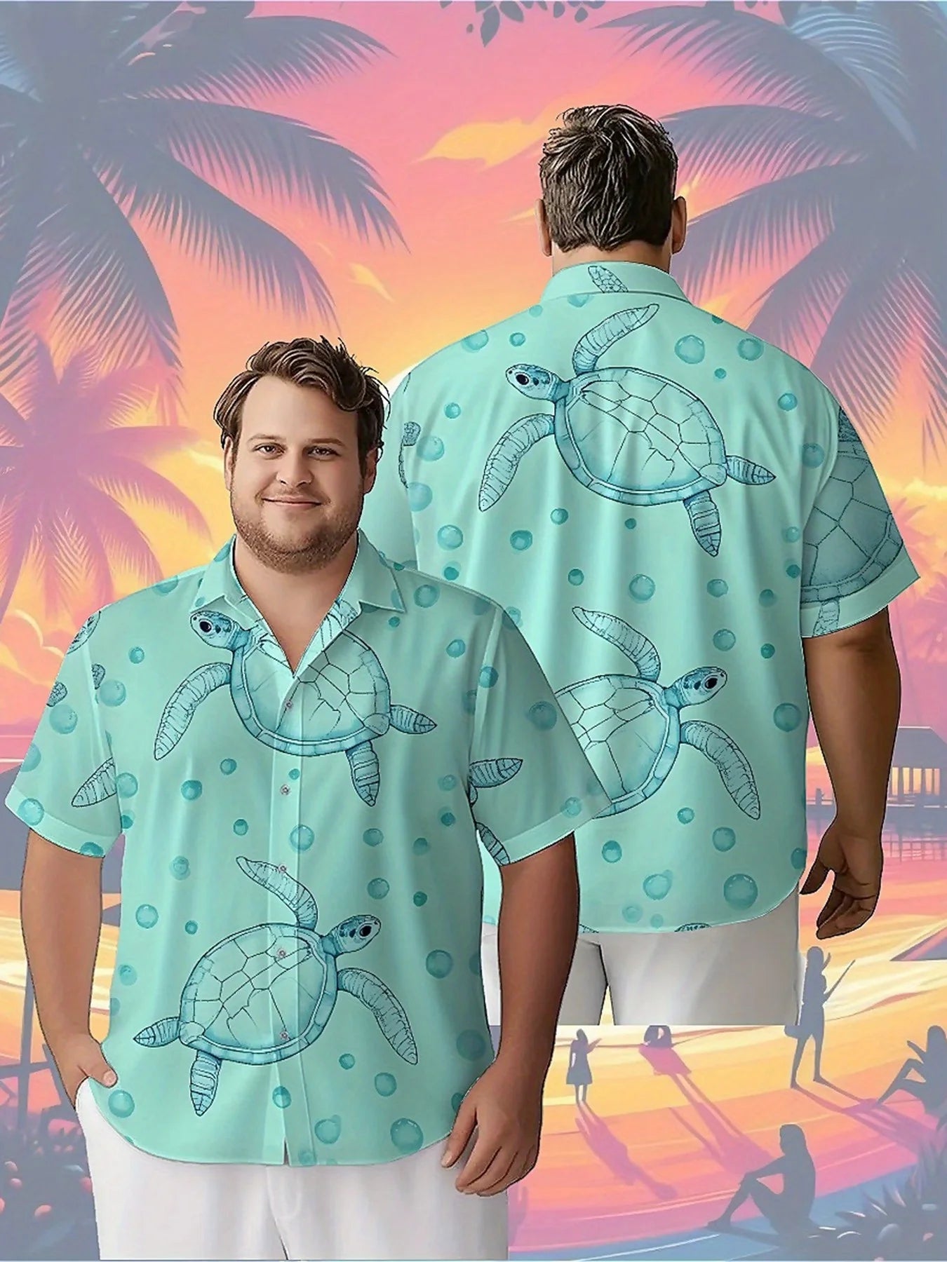 Men's Plus Size Hawaiian Shirts Turtle Pattern, Unisex Aloha Shirts,New in Summer Tops Tee,streetwear