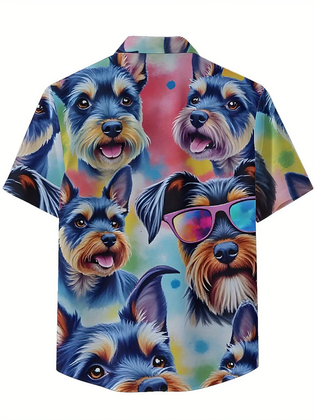 Men's Plus Size Hawaiian Shirts Rainbow Spotted Dog Pattern, Button Up Shirts, Unisex Casual Clothing, Summer Tops