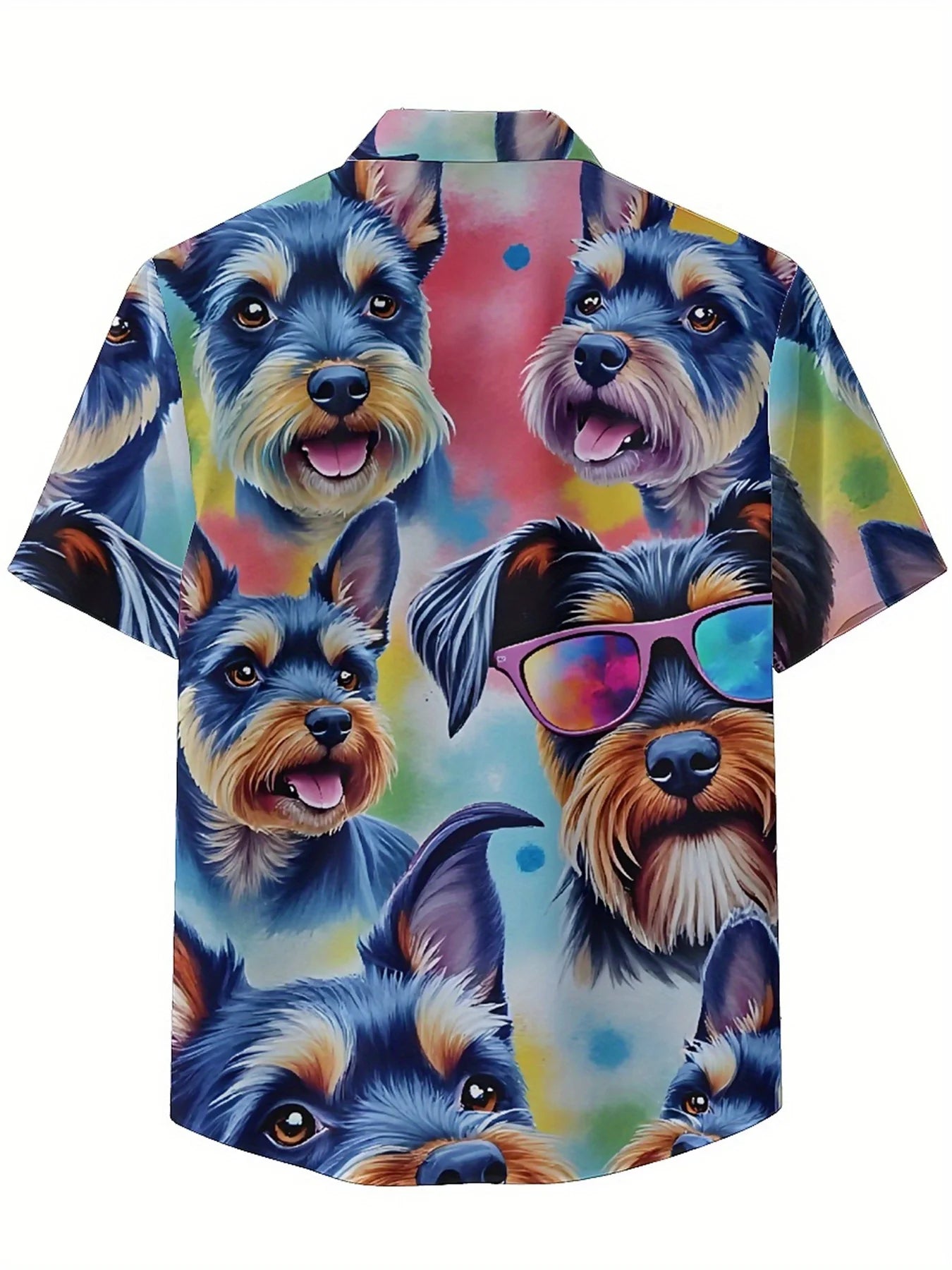 Men's Plus Size Hawaiian Shirts Rainbow Spotted Dog Pattern, Button Up Shirts, Unisex Casual Clothing, Summer Tops
