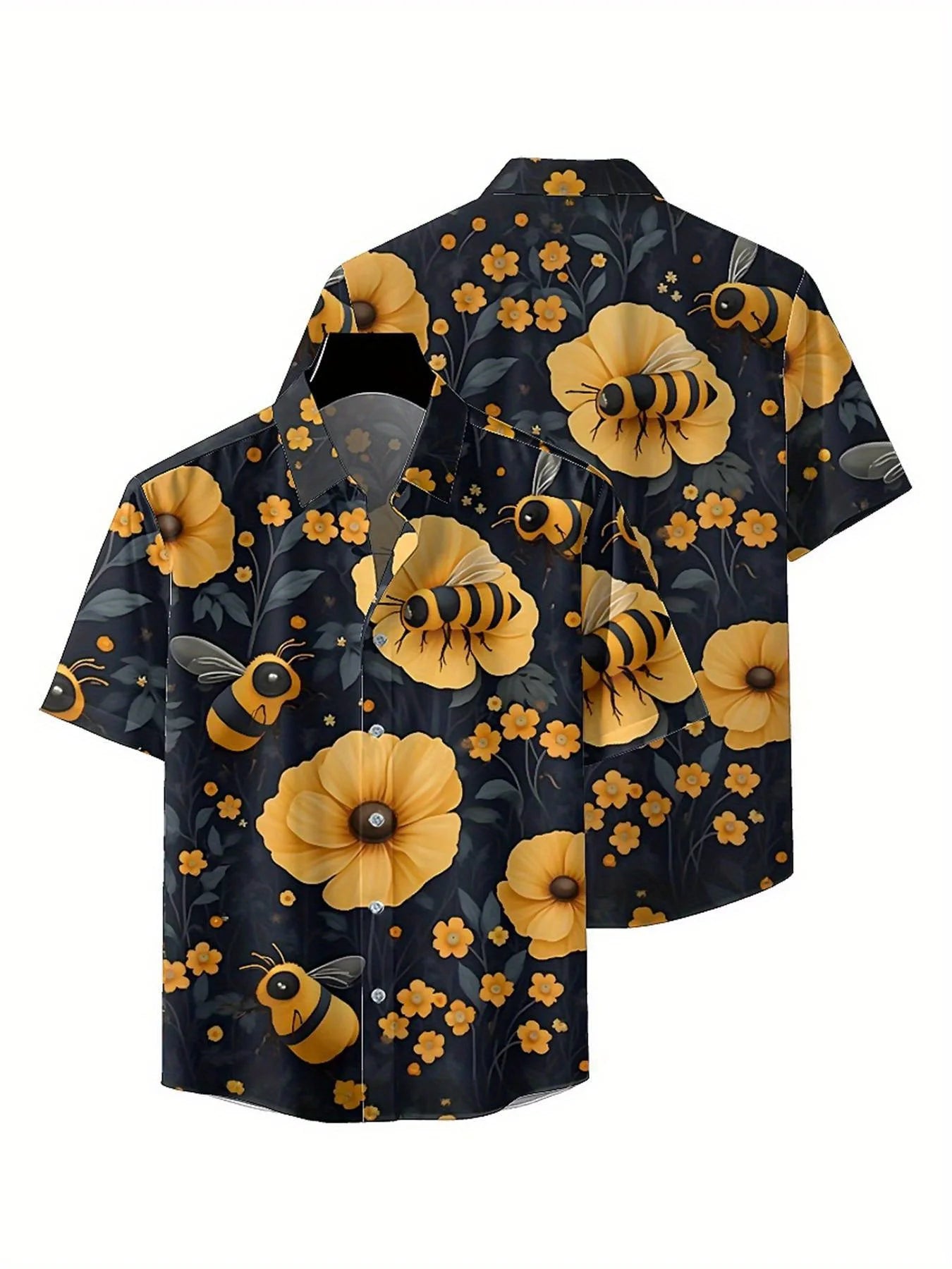 Men's Plus Size Hawaiian Shirts Bee and Flower pattern, Unisex Aloha Shirts,New in Summer Tops Tee,streetwear
