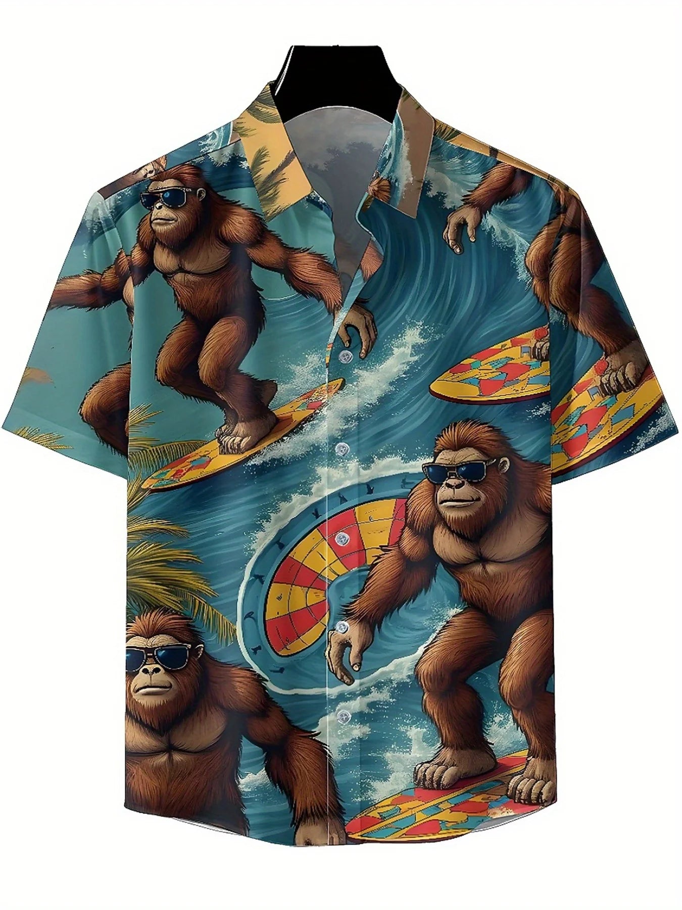 Men's Plus Size Hawaiian ShirtsTropical Surfing Sasquatchpattern, Button Up Shirts, Unisex Casual Clothing, Summer Tops