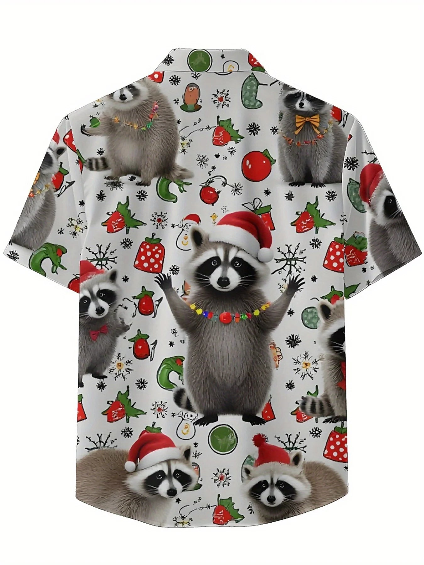 Men's Plus Size Hawaiian Shirts Cute Raccoon Christmas Pattern, Button Up Shirts, Unisex Casual Clothing, Summer Tops