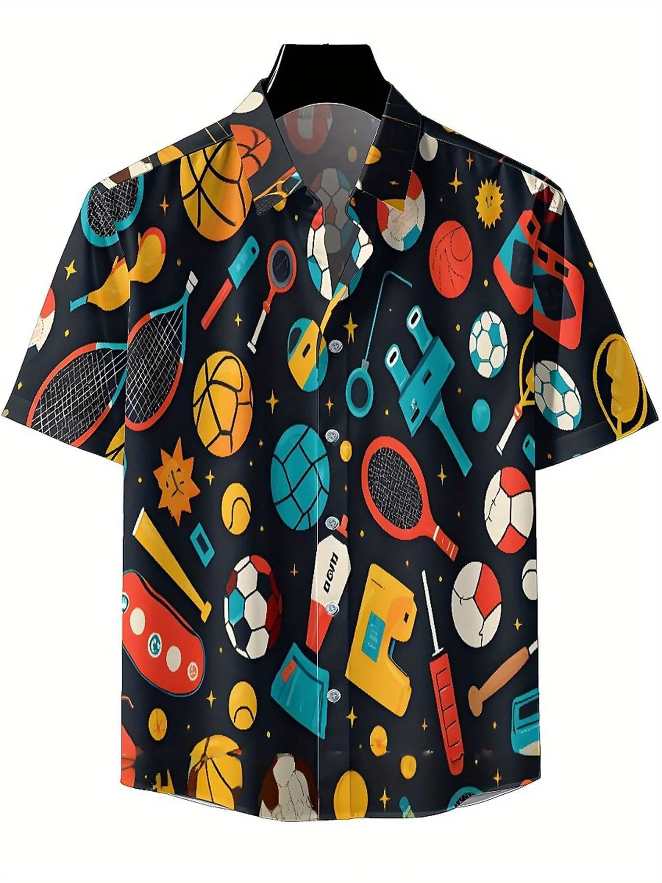 Men's Plus Size Hawaiian Shirts Basketball, Tennis, Football and Other Sports Elements pattern,Baggy Aloha Shirt,summer Clothing
