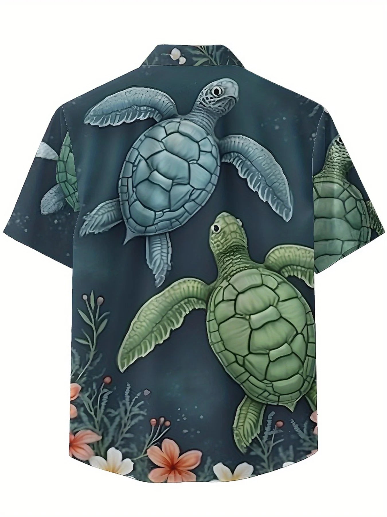 Men's Plus Size Hawaiian Shirts Tropical Turtles and Flowers pattern, Button Up Shirts, Unisex Casual Clothing, Summer Tops