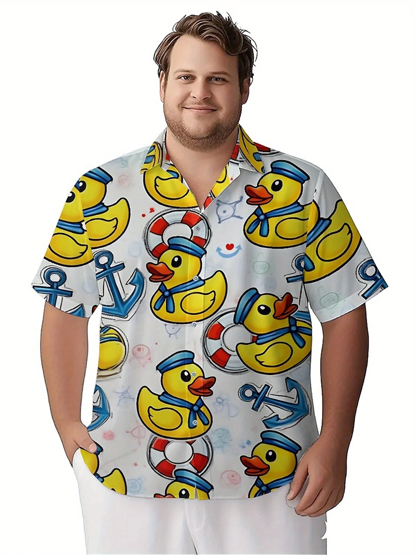 Men's Plus Size Hawaiian Shirts Nautical Theme Rubber Duck pattern, Summer Casual Tops, Suitable for Outdoor Party, Streetwear