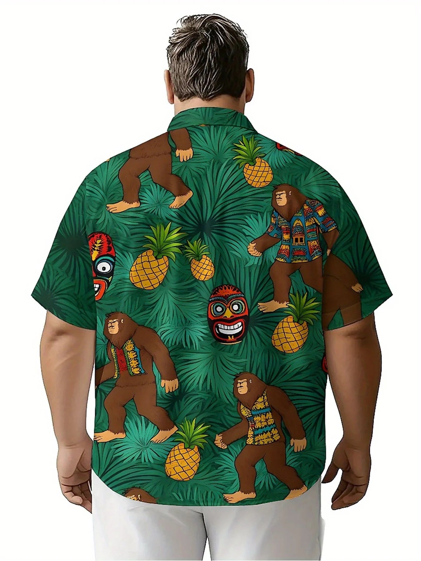 Men's Plus Size Hawaiian Shirts Sasquatch Jungle Adventure pattern, Button Up Shirts, Unisex Casual Clothing, Summer Tops