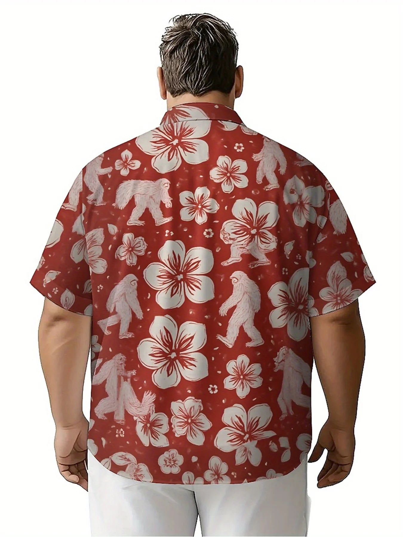 Men's Plus Size Hawaiian Shirts Sasquatch Theme Print pattern,New in Summer Fashion Tops,Hip Hop Rock Streetwear