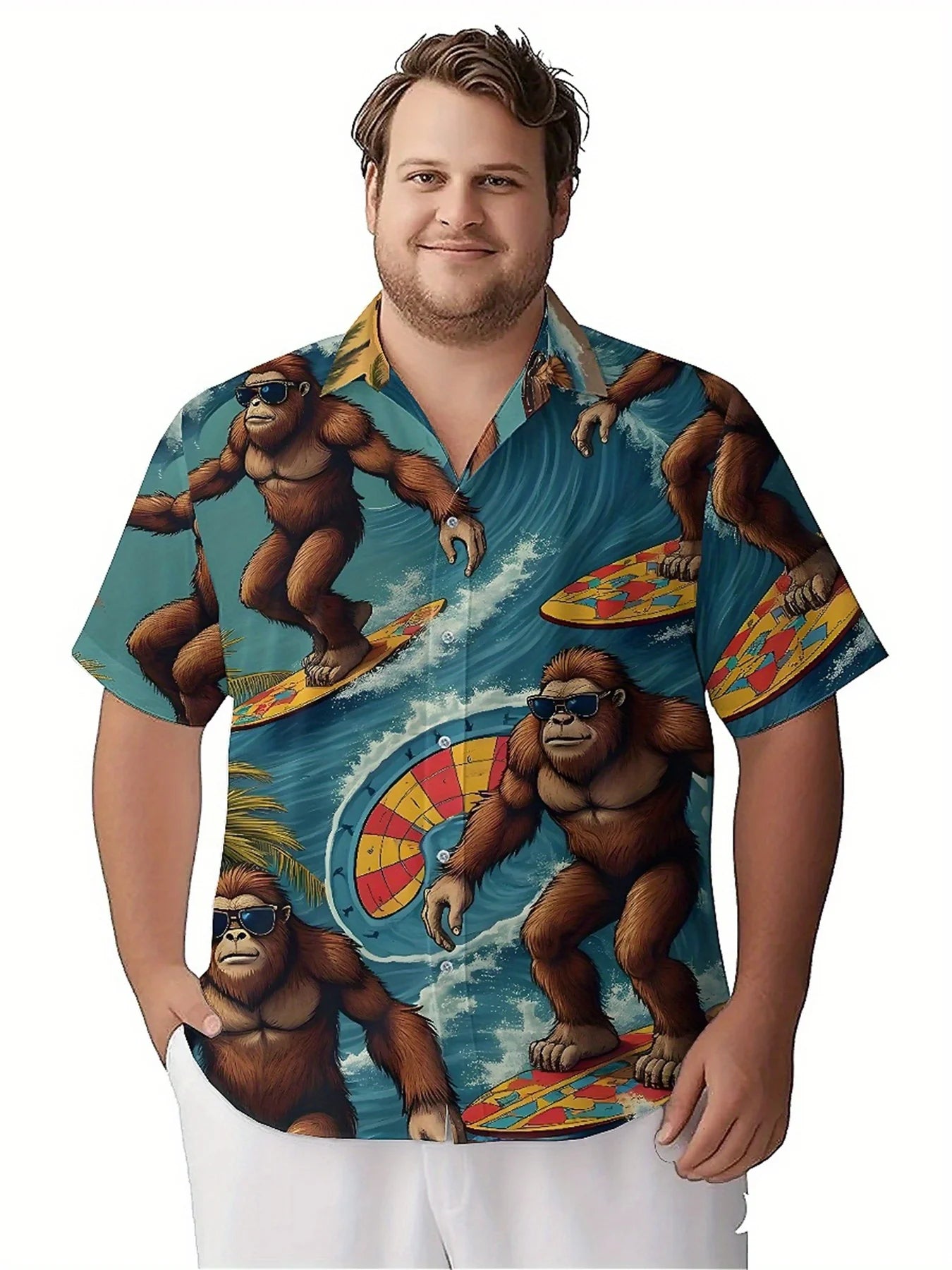 Men's Plus Size Hawaiian ShirtsTropical Surfing Sasquatchpattern, Button Up Shirts, Unisex Casual Clothing, Summer Tops