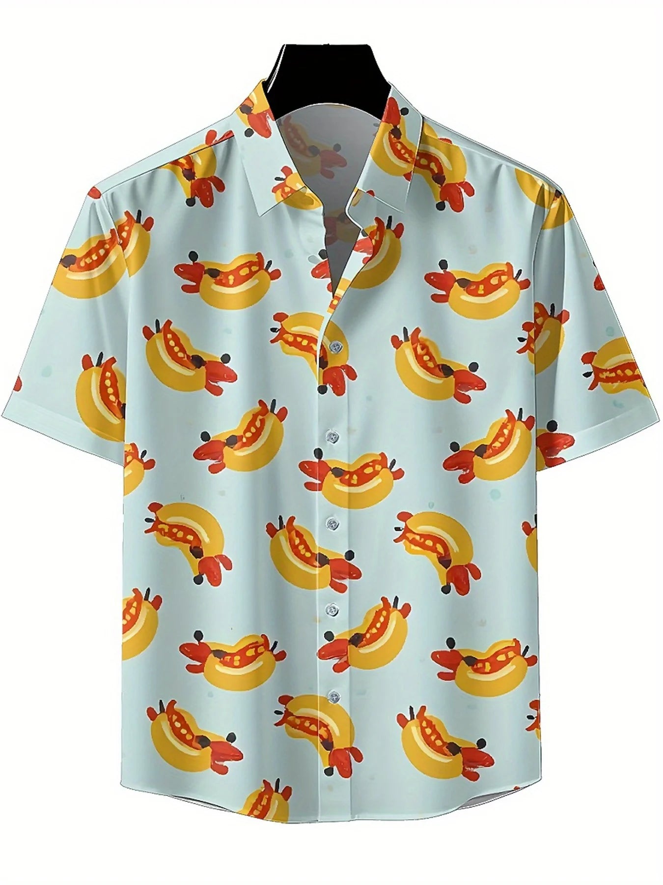 Men's Plus Size Hawaiian Shirts Banana and Hot Dog Pattern,New Summer Fashion Tops,Hip Hop Streetwear