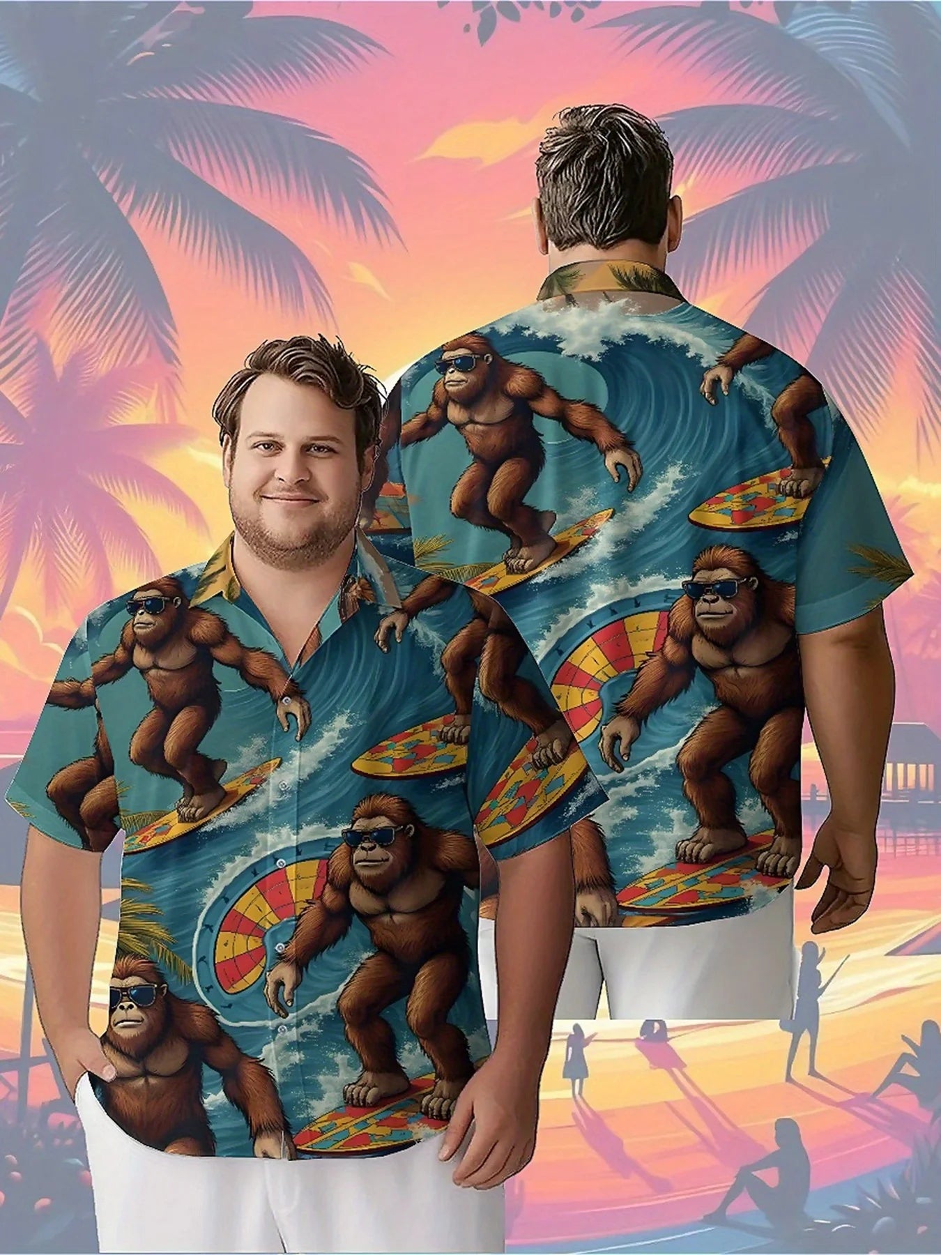 Men's Plus Size Hawaiian ShirtsTropical Surfing Sasquatchpattern, Button Up Shirts, Unisex Casual Clothing, Summer Tops