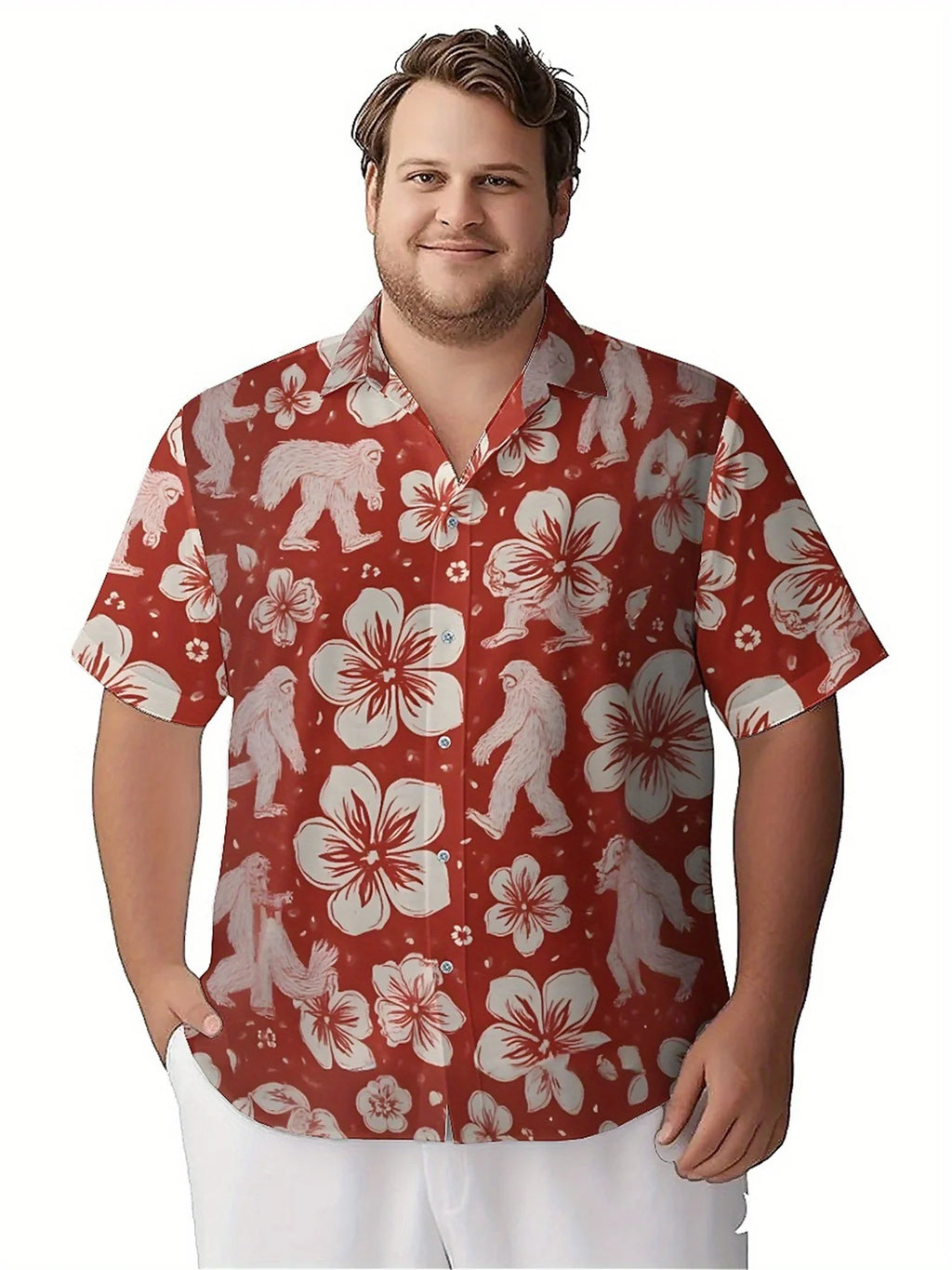 Men's Plus Size Hawaiian Shirts Sasquatch Theme Print pattern,New in Summer Fashion Tops,Hip Hop Rock Streetwear