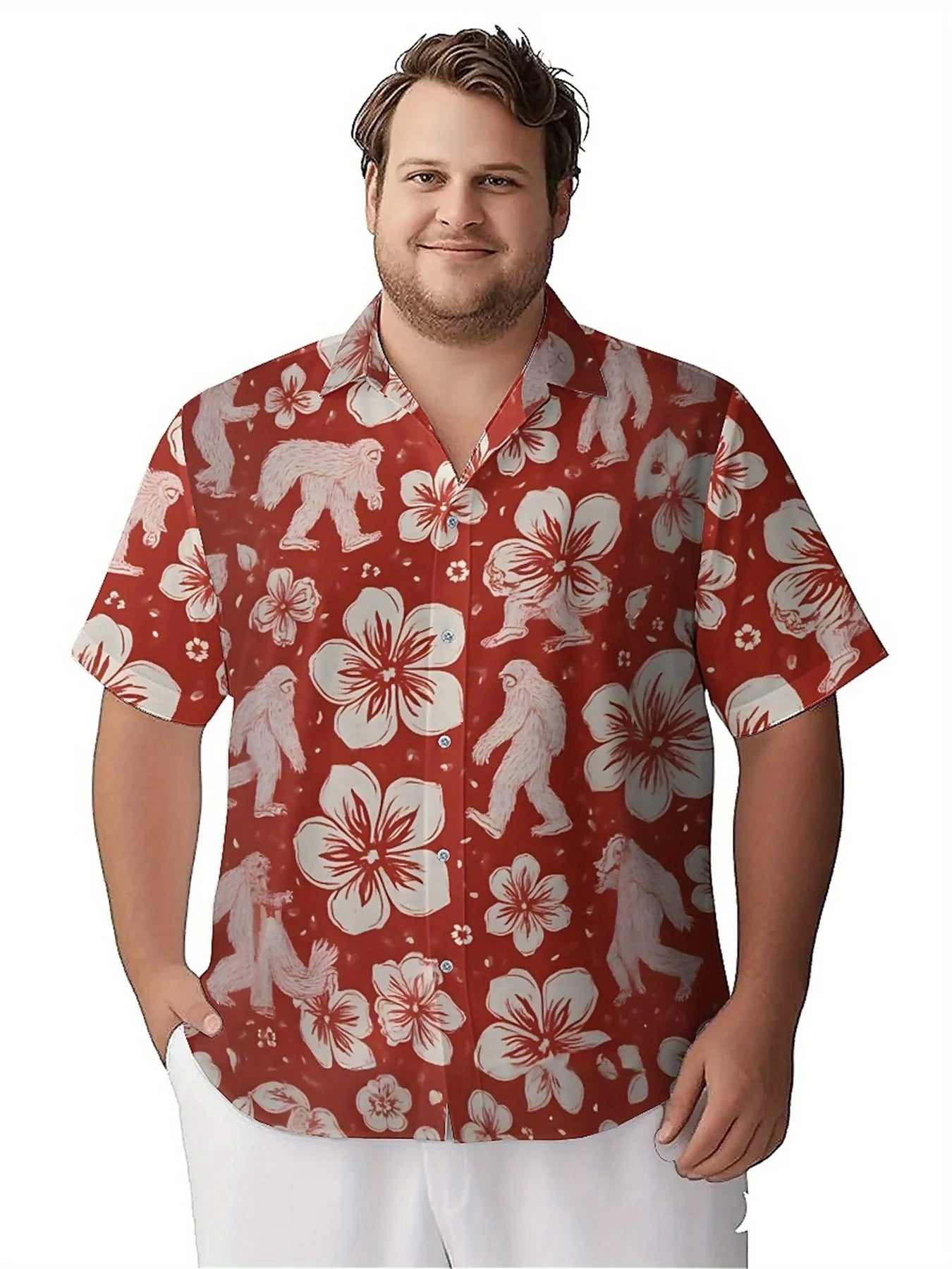 Men's Plus Size Hawaiian Shirts Sasquatch Theme Print pattern,New in Summer Fashion Tops,Hip Hop Rock Streetwear