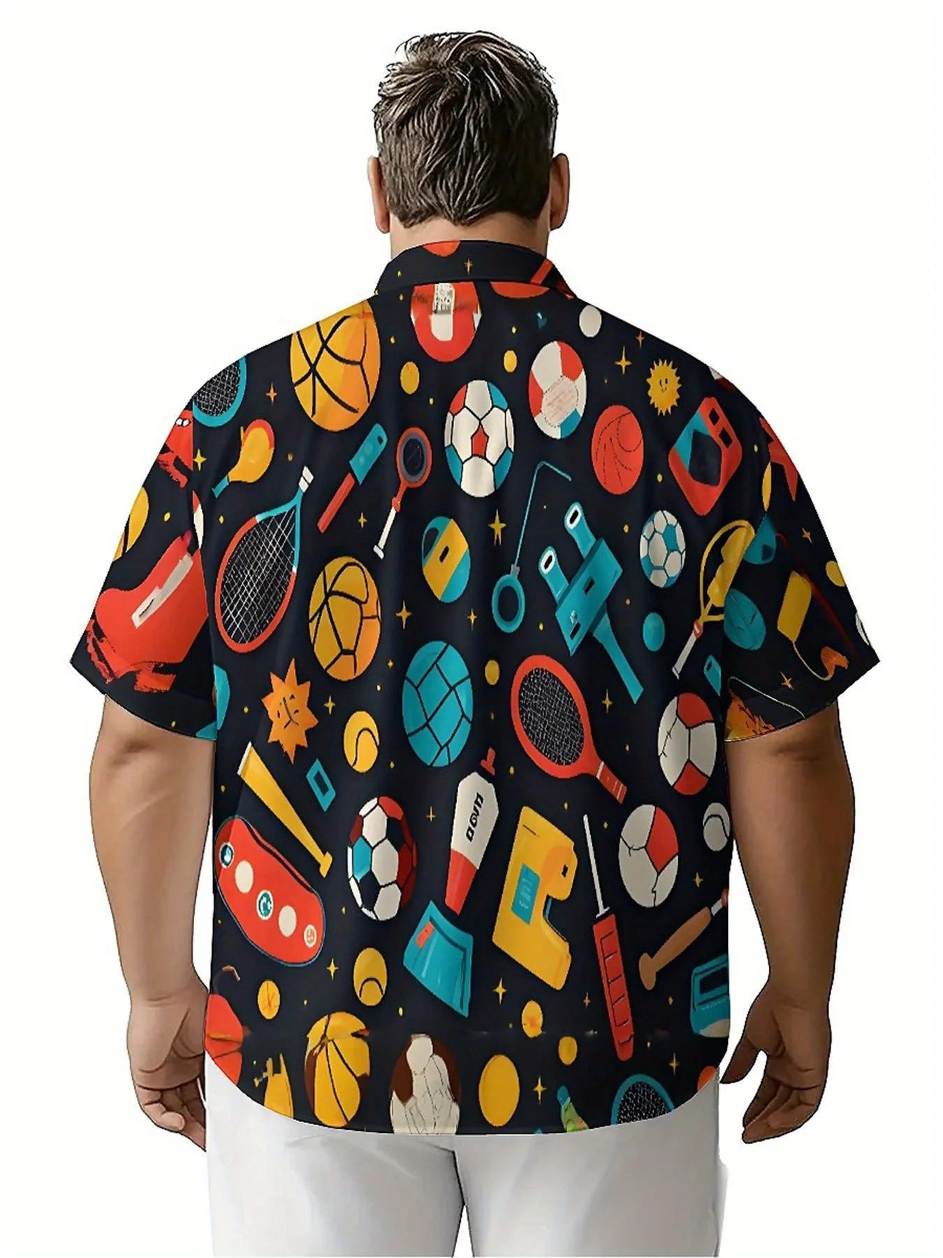 Men's Plus Size Hawaiian Shirts Basketball, Tennis, Football and Other Sports Elements pattern,Baggy Aloha Shirt,summer Clothing