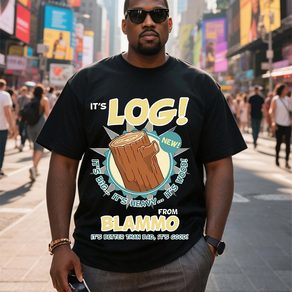 Plus Size Black Short Sleeve T-Shirt with Log Pattern Suitable for Outdoor Leisure Wear in Summer