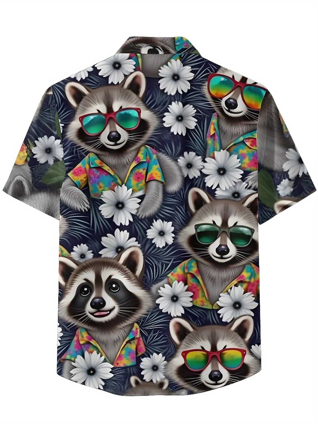 Men's Plus Size Hawaiian Shirts Raccoon and Tropical Plants pattern, Button Up Shirts, Unisex Casual Clothing, Summer Tops