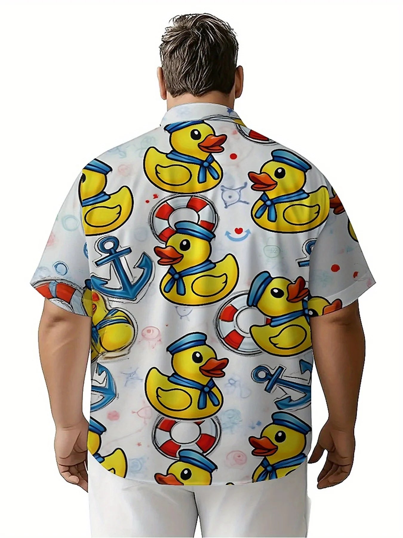 Men's Plus Size Hawaiian Shirts Nautical Theme Rubber Duck pattern, Summer Casual Tops, Suitable for Outdoor Party, Streetwear