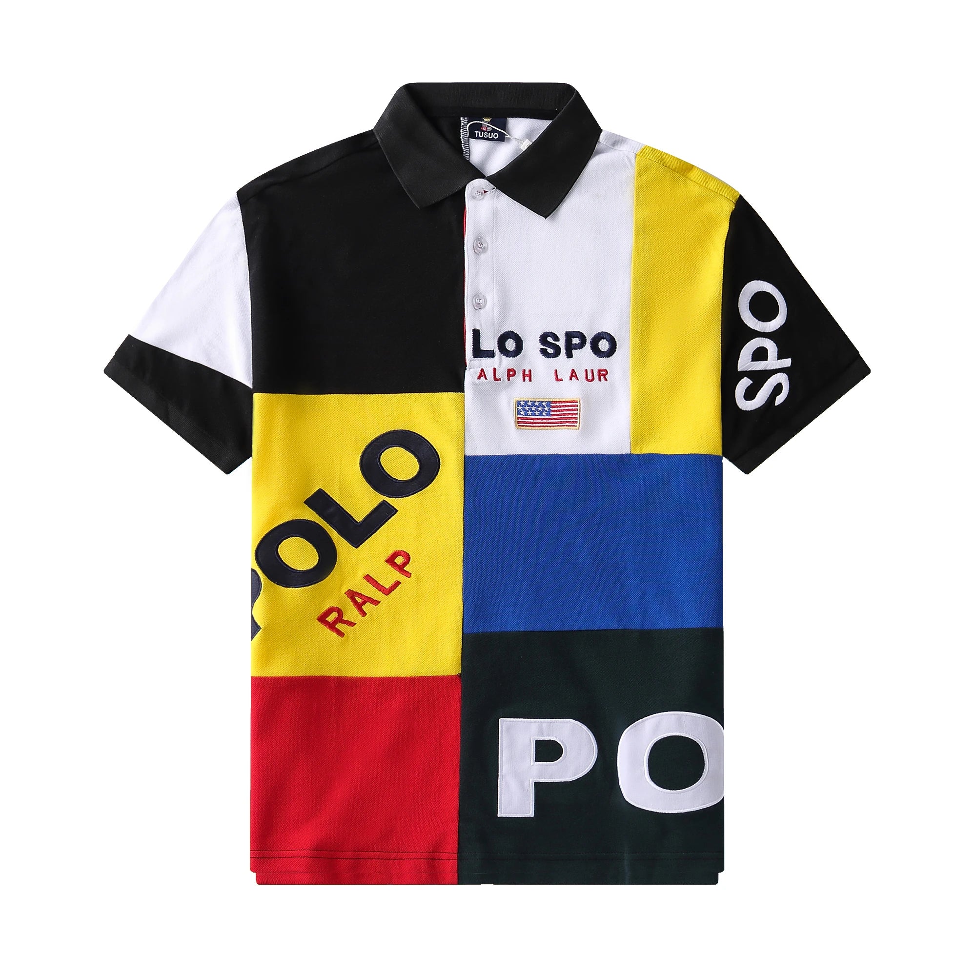 Oversized New Men's Polo T Shirt Short Sleeve Classic Patchwork Color Three Buttons Collar Tee Shirt (Available in Big & Tall)