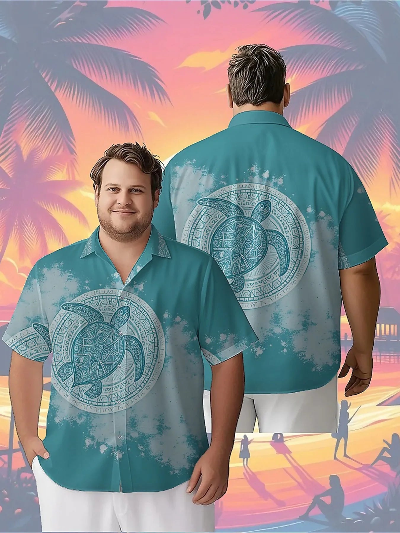 Men's Plus Size Hawaiian Shirts Turtle Pattern, Unisex Aloha Shirts,New in Summer Tops Tee,streetwear