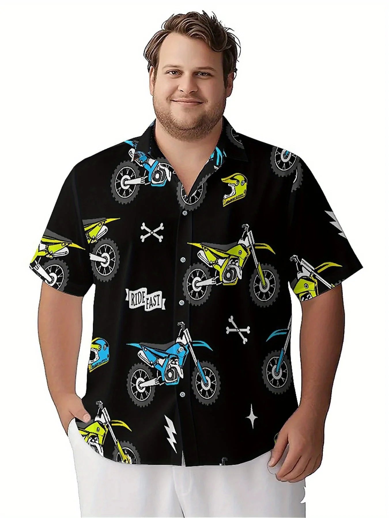 Men's Plus Size Hawaiian Shirts Motocross Theme pattern,New in Summer Fashion Tops,Hip Hop Rock Streetwear