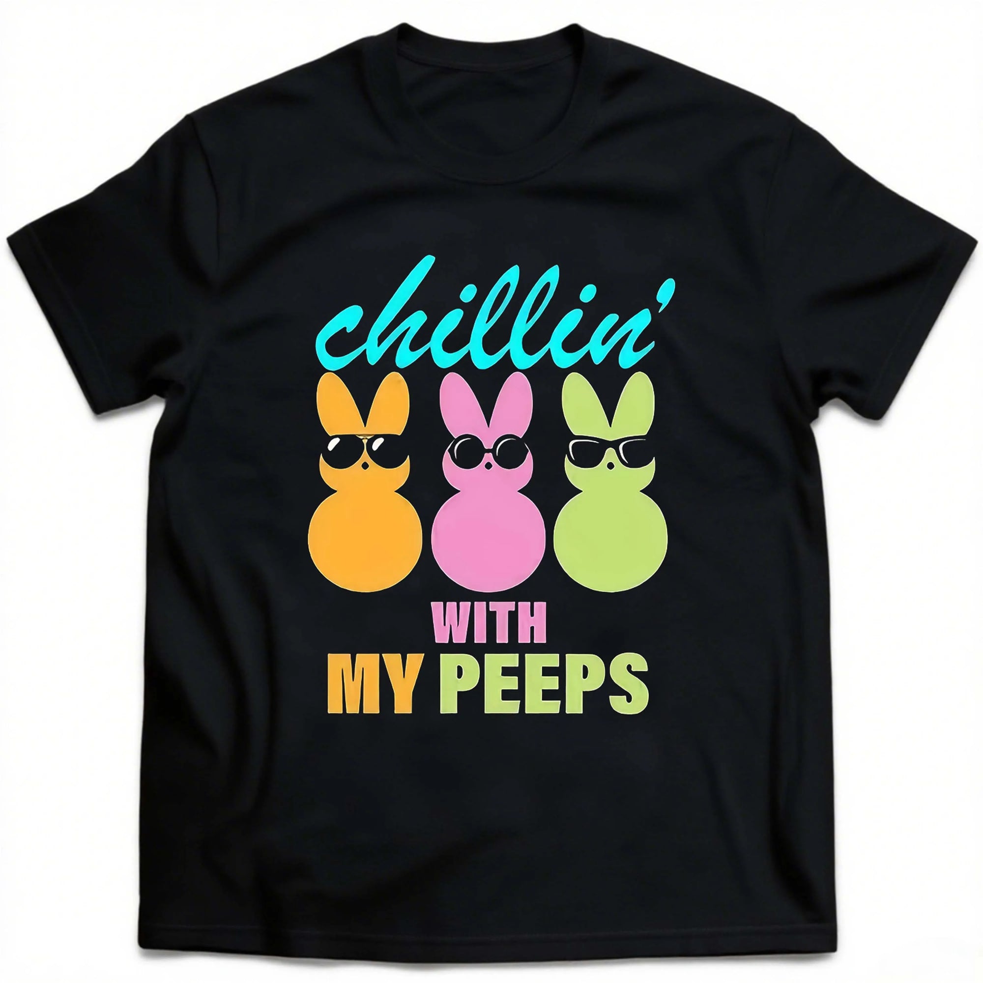 Plus Size Three Bunny Pattern Black Short Sleeve T-Shirt with Sunglasses Design Suitable for Outdoor Leisure Wear in Summer