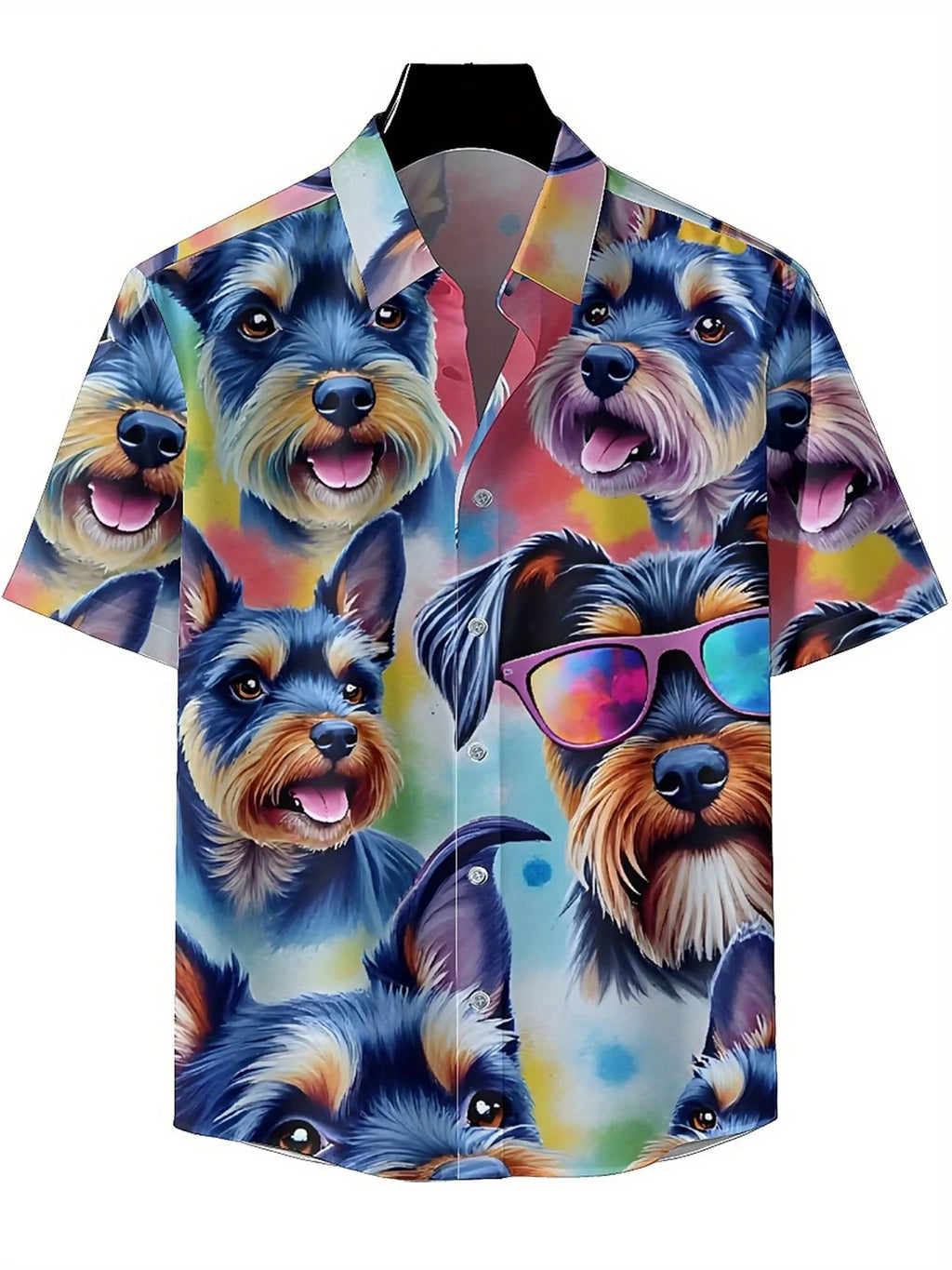 Men's Plus Size Hawaiian Shirts Rainbow Spotted Dog Pattern, Button Up Shirts, Unisex Casual Clothing, Summer Tops
