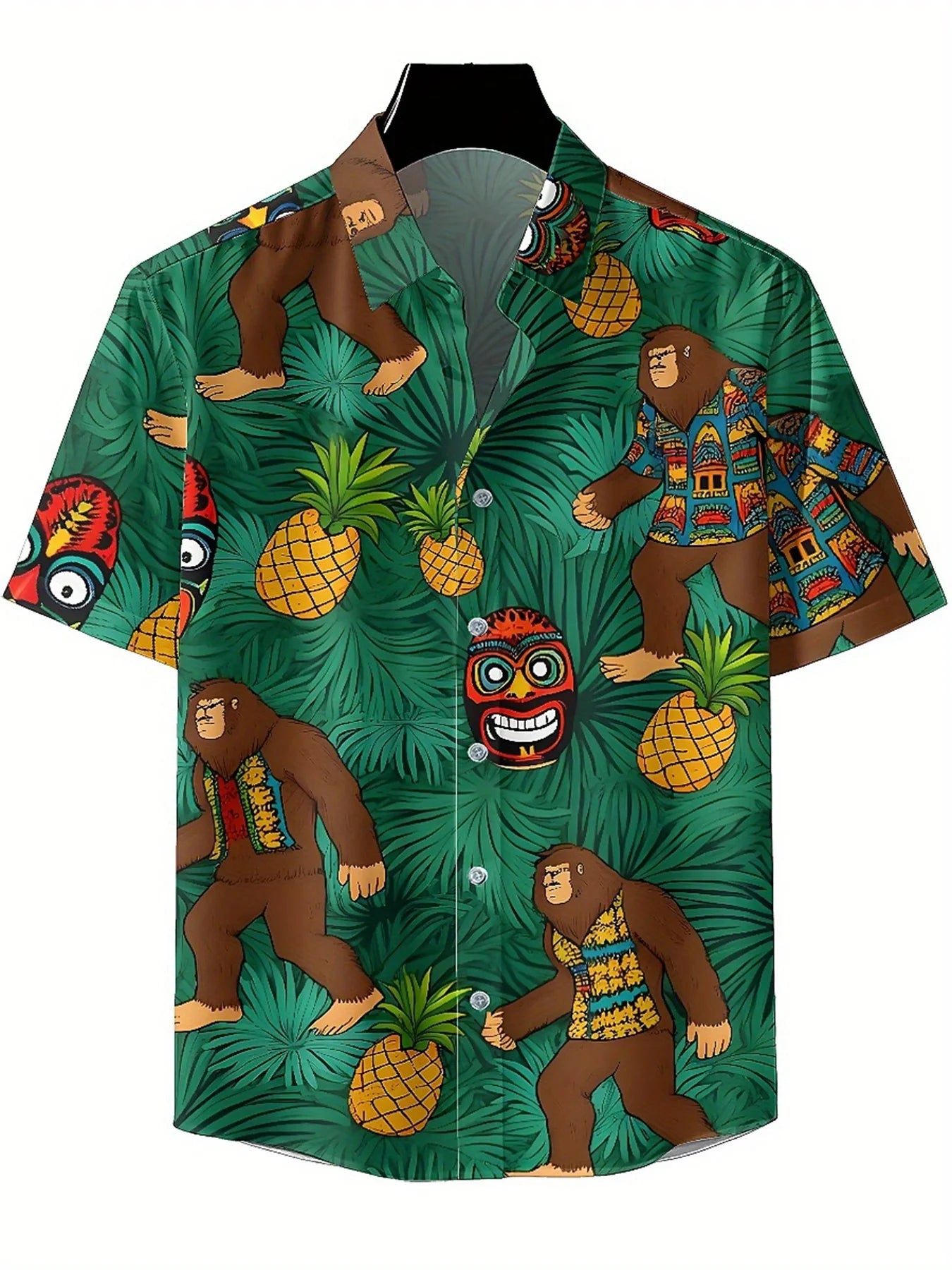Men's Plus Size Hawaiian Shirts Sasquatch Jungle Adventure pattern, Button Up Shirts, Unisex Casual Clothing, Summer Tops