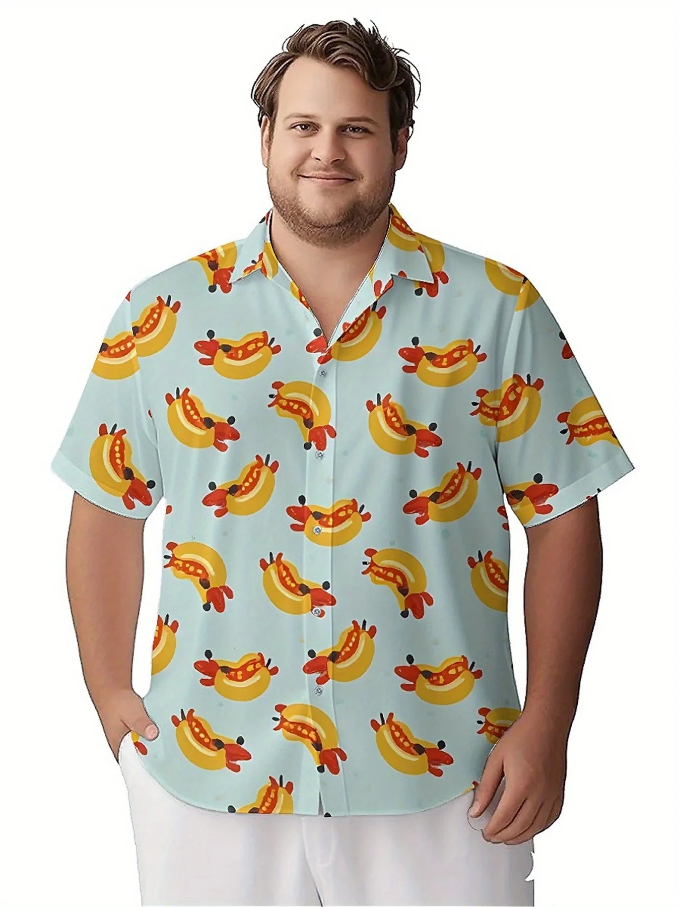 Men's Plus Size Hawaiian Shirts Banana and Hot Dog Pattern,New Summer Fashion Tops,Hip Hop Streetwear