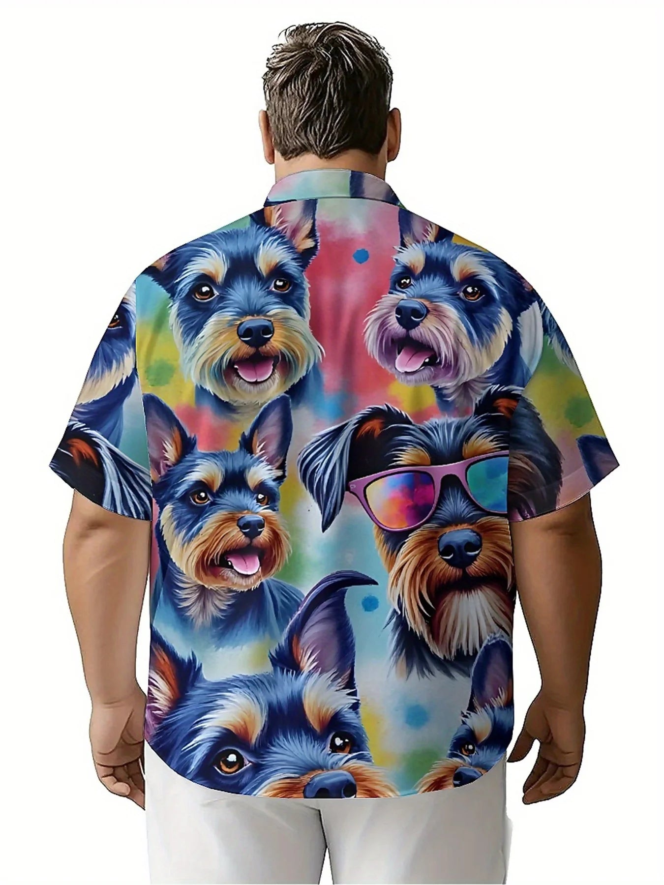 Men's Plus Size Hawaiian Shirts Rainbow Spotted Dog Pattern, Button Up Shirts, Unisex Casual Clothing, Summer Tops