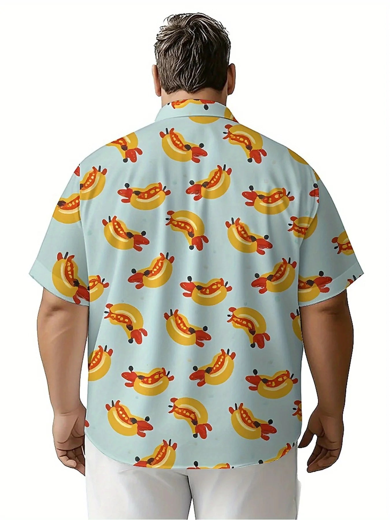 Men's Plus Size Hawaiian Shirts Banana and Hot Dog Pattern,New Summer Fashion Tops,Hip Hop Streetwear