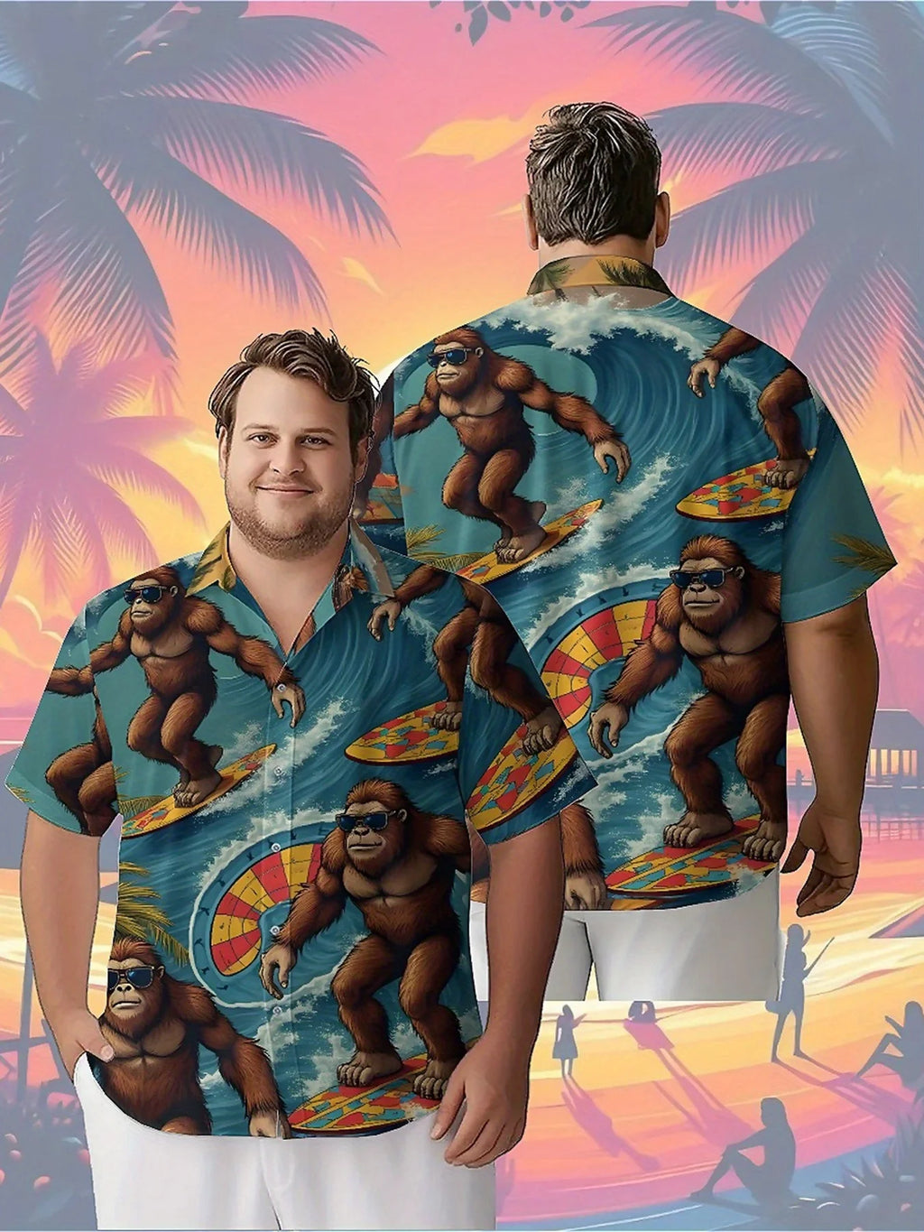 Men's Plus Size Hawaiian ShirtsTropical Surfing Sasquatchpattern, Button Up Shirts, Unisex Casual Clothing, Summer Tops