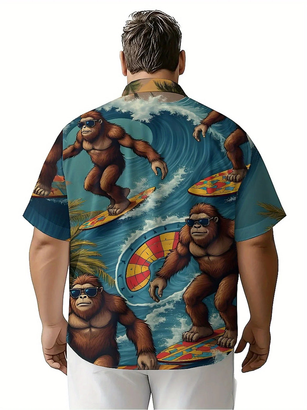 Men's Plus Size Hawaiian ShirtsTropical Surfing Sasquatchpattern, Button Up Shirts, Unisex Casual Clothing, Summer Tops