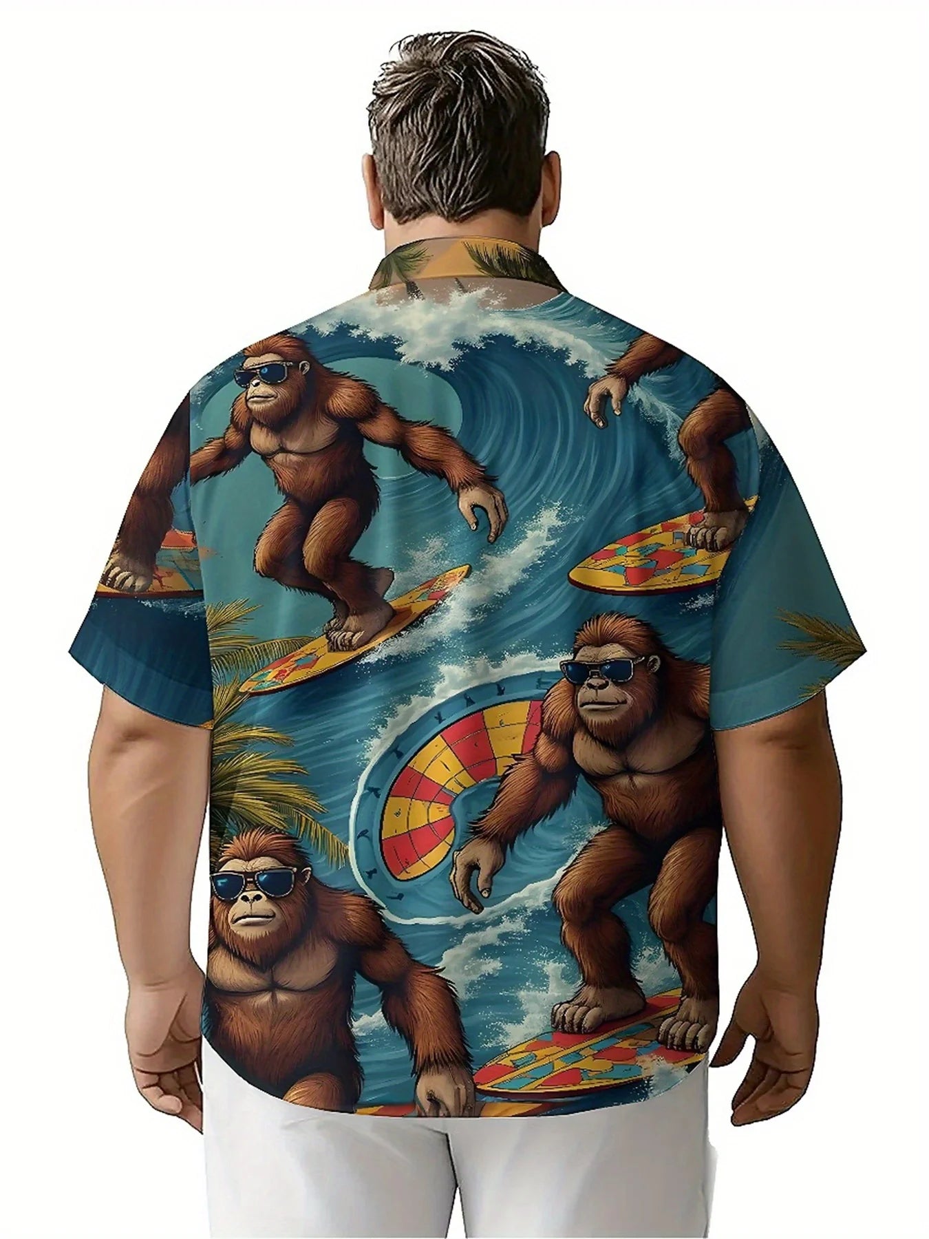 Men's Plus Size Hawaiian ShirtsTropical Surfing Sasquatchpattern, Button Up Shirts, Unisex Casual Clothing, Summer Tops